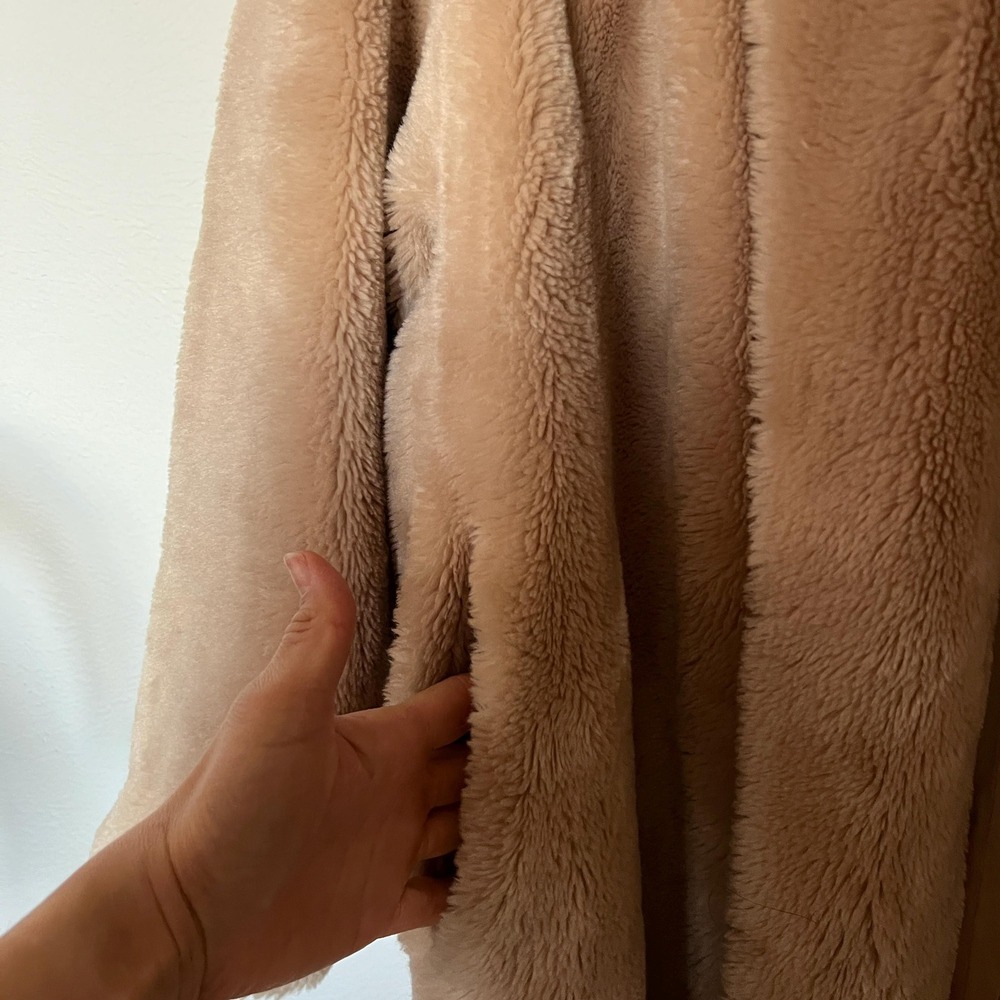 Vintage 50s Beige Faux Fur Swing Coat Old Hollywood Glam L XL - Picture 10 of 13
